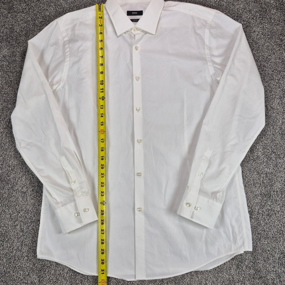 Hugo Boss Dress Shirt Mens 17 White Jenno Slim Fit Easy Iron - Picture 5 of 12